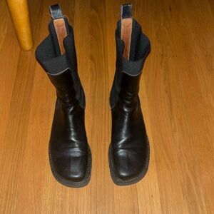 Donald Pliner Black Leather Combat Boots Stretch Sz 7.5M